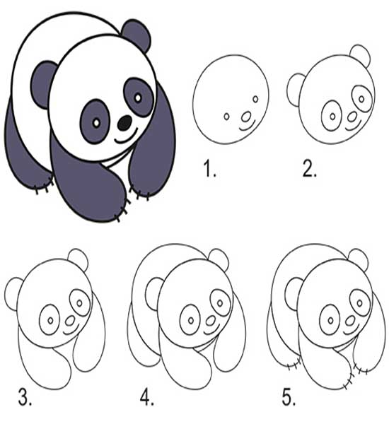 آموزش نقاشی پاندا به کودکان 8 ساله-عکس نقاشی شده و رنگ شده پاندا-چطور پاندا بکشم