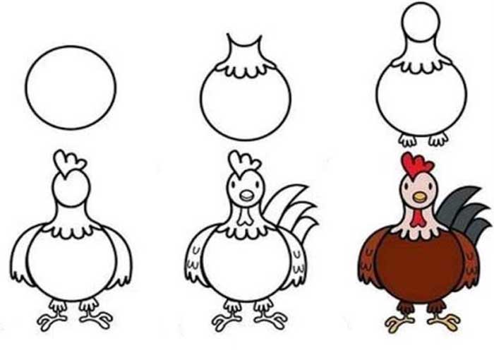 آموزش نقاشی خروس کودکانه-آموزش نقاشی خروس به کودکان زیر 10 سال و پیش دبستانی ها