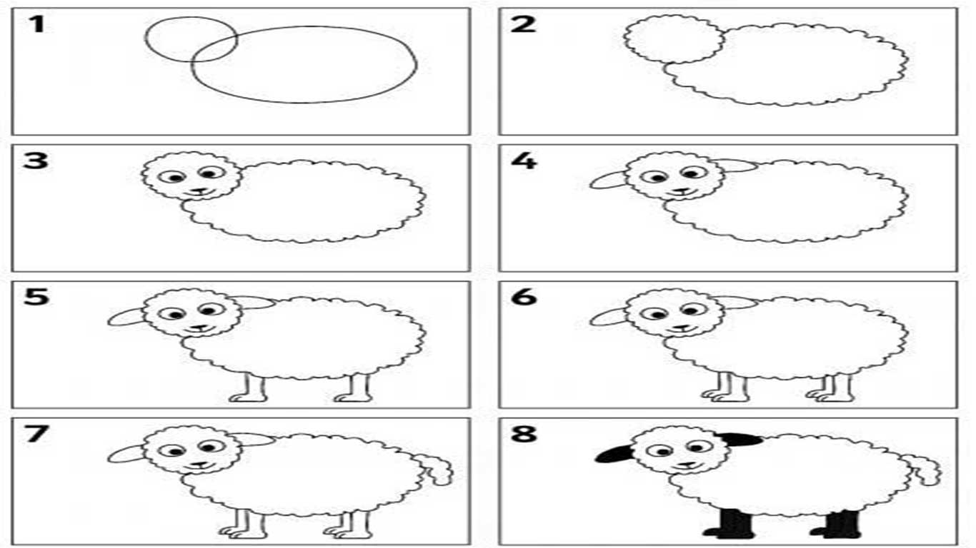 نقاشی بره به کودکان 7 ساله-آموزش نقاشی گوسفند برای کودکان ۸ساله-اموزش نقاشی گوسفند به کودکان