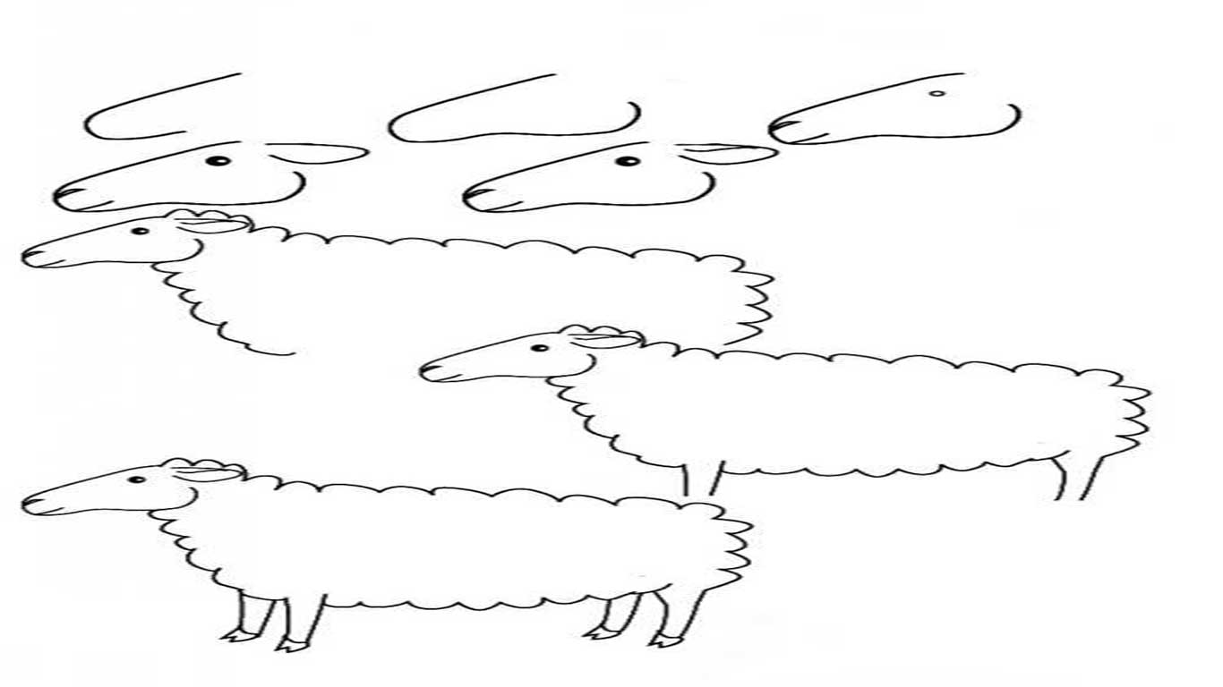 نقاشی قدم به قدم بره به کودکان 10 ساله-آموزش نقاشی مرحله به مرحله گوسفند برای کودکان 12 ساله-اموزش نقاشی