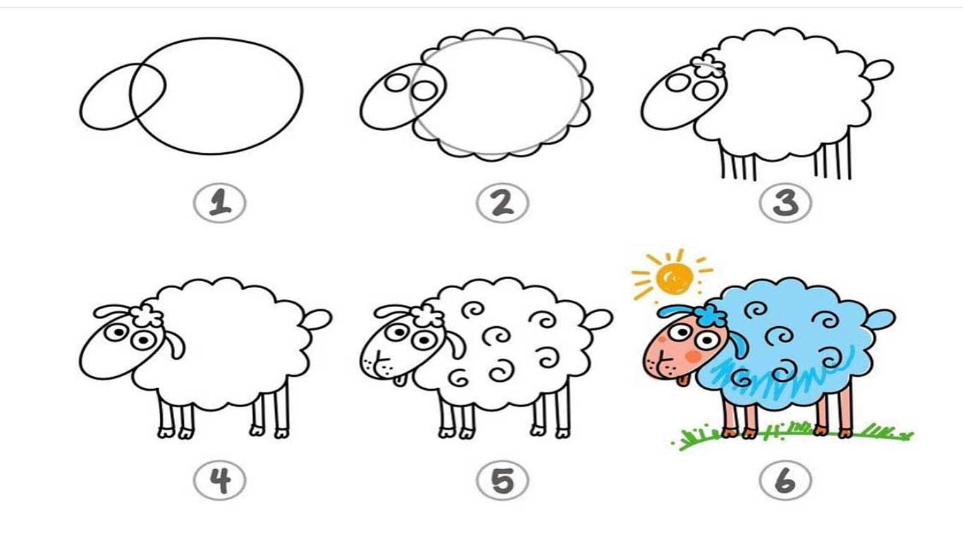 اموزش نقاشی به کودکان 6ساله-آموزش نقاشی گوسفند به کودکان 5 ساله-آموزش نقاشی بره به کودکان 8 ساله