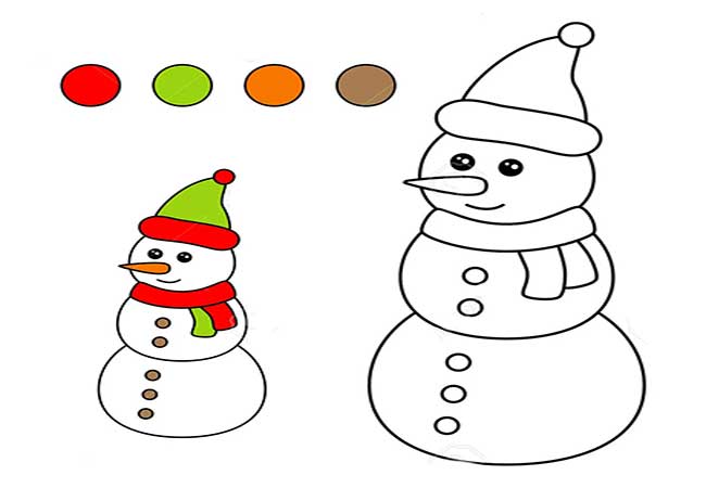 آموزش نقاشی آدم برفی به کودکان-تصویری و مرحله به مرحله-ایده نقاشی و رنگ آمیزی