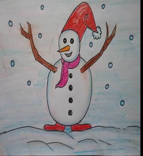 آموزش نقاشی کودکانه-نقاشی کودکانه و کارتونی-اموزش تصویری نقاشی آدم برفی به کودکان ۴ساله با مداد سیاه و مداد رنگی