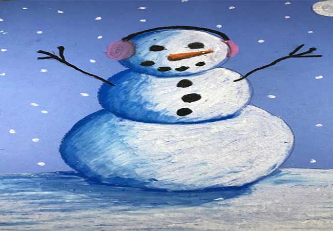 عکس نقاشی شده و رنگ شده آدم برفی-چطور آدم برفی بکشم-آموزش نقاشی برای تمامی سنین کودکان