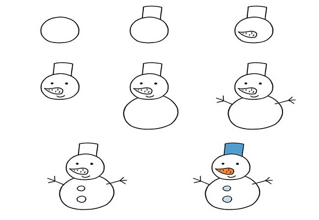 نقاشی آدم برفی برای کودکان و نوجوانان-آموزش قدم به قدم نقاشی آدم برفی به کودکان 9 ساله-نقاشی کودکانه