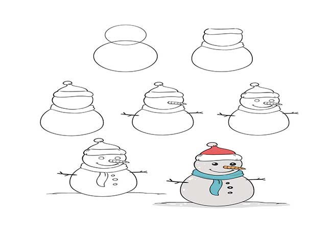 نقاشی کودکانه-آموزش راحت و ساده نقاشی آدم برفی-آموزش نقاشی به کودکان و نوجوانان