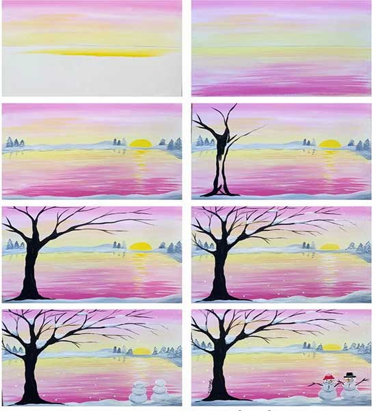  نقاشی آدم برفی شب یلدا-آموزش نقاشی یک روز برفی-نقاشی ساده برف و آدم برفی زیبا-آموزش نقاشی آدم برفی زیبا در برف-آموزش نقاشی برفی