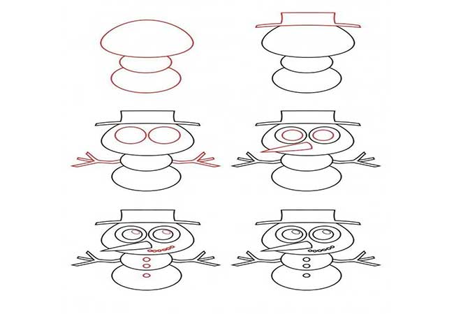 آموزش نقاشی مرحله به مرحله آدم برفی با مزه برای کودکان دبستانی و پیش دبستانی