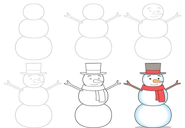 آموزش نقاشی حرفه ای آدم برفی با مداد سیاه-نقاشی ساده و راحت با مداد-آموزش نقاشی آدم برفیکارتونی-عکس نقاشی آدم برفی