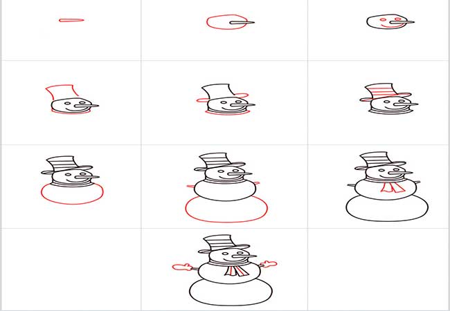 آموزش نقاشي آدم برفی ساده برای کلاس اولی ها-اموزش قدم به قدم نقاشی آدم برفی