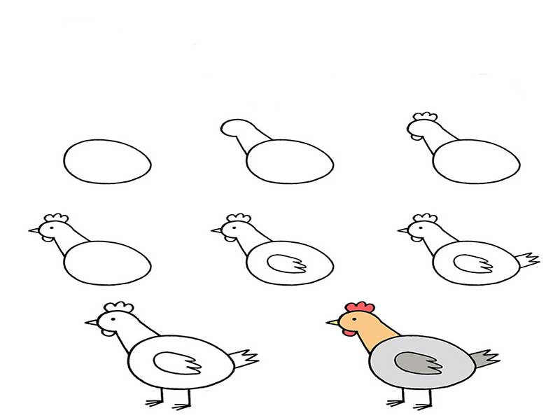 نقاشی مرغ ساده-اموزش نقاشی به کودکان ۴ساله