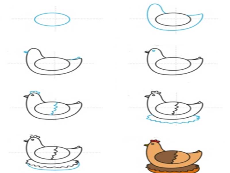 آموزش نقاشی مرغ به کودکان به صورت گام به گام-آموزش ساده کشیدن نقاشی مرغ کارتونی