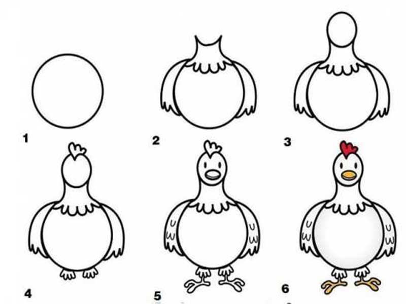 آموزش نقاشی کشیدن و رنگ آمیزی مرغ برای کودکان-آموزش کشیدن نقاشی مرغ برای تمامی سنین کودکان