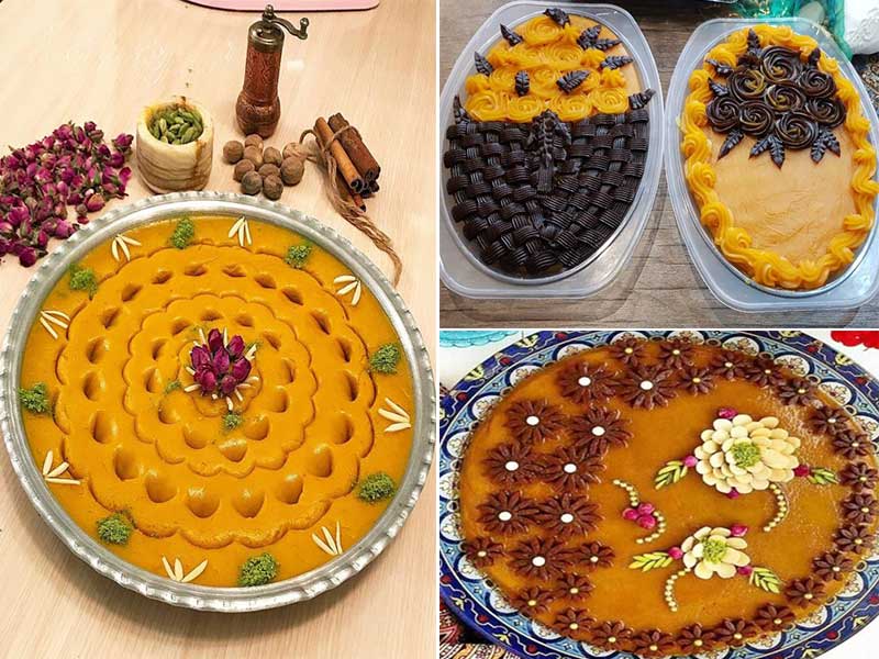 طرز تهیه حلوای شیر زعفرانی با آرد گندم برای 2 نفر-کشدار-مجلسی-عکس حلوا شیری-طرز تهیه حلوای شیر
