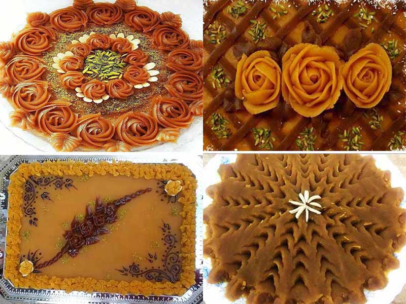 مواد لازم و طرز تهیه "حلوای شیر دونفره" مجلسی زعفرانی با آرد گندم+عکس و فیلم تزیین حلوا