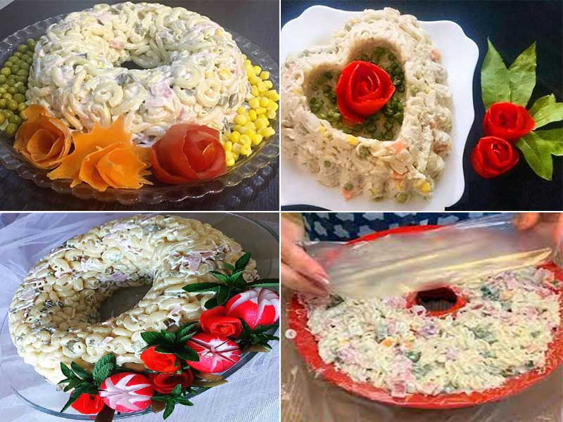 ایده های جذاب برای تزیین سالاد ماکارونی مجلسی- تزیین سالاد ماکارونی مجلسی قالبی