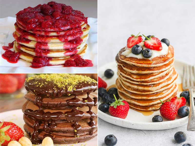 طرز تهیه "پنکیک" ساده برای 4 نفر با آرد گندم-فوری-تابه ای-پفکی-بدون همزن-با مغز شکلات