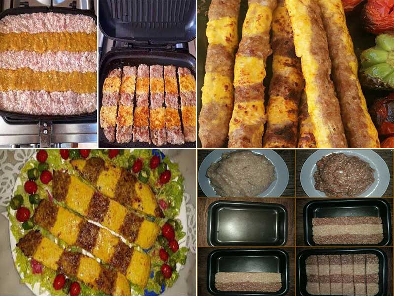 طرز تهیه "کباب تابه ای دورنگ" برای 8 تا 10 نفر-با سیخ-در فر-در ماهیتابه-خوشمزه و خوشرنگ