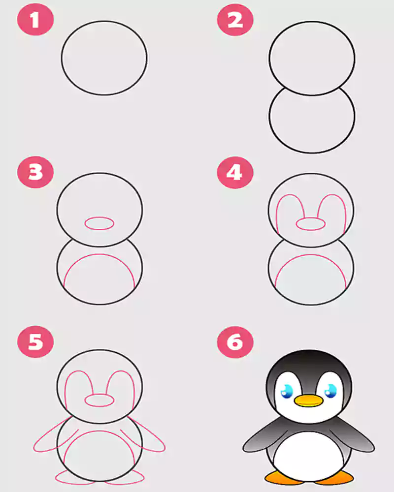 آموزش نقاشی پنگوئن ساده-آموزش نقاشی پنگوئن به کودکان 8 و 9 ساله-نقاشی پنگوئن برای بچه های دبستانی و پیش دبستانی