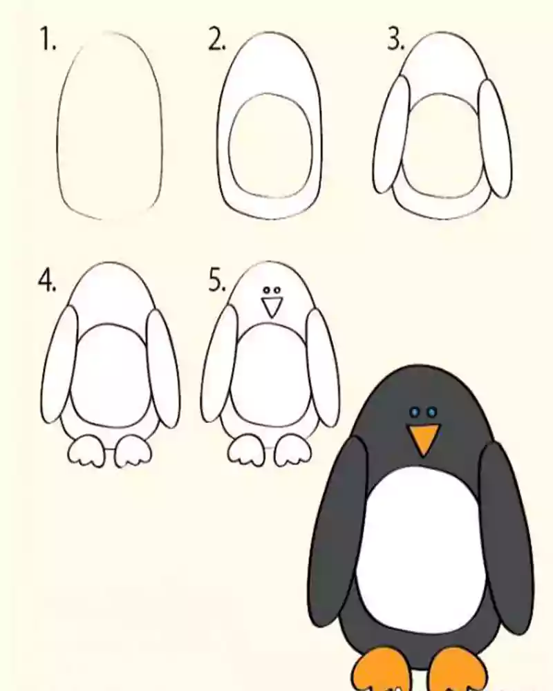 نقاشی پنگوئن بامزه نقاشی-خانه پنگوئن-آموزش نقاشی پنگوئن-آموزش تصویری نقاشی پنگوئن به کودکان-آموزش نقاشی پنگوئن با مدا و مداد رنگی