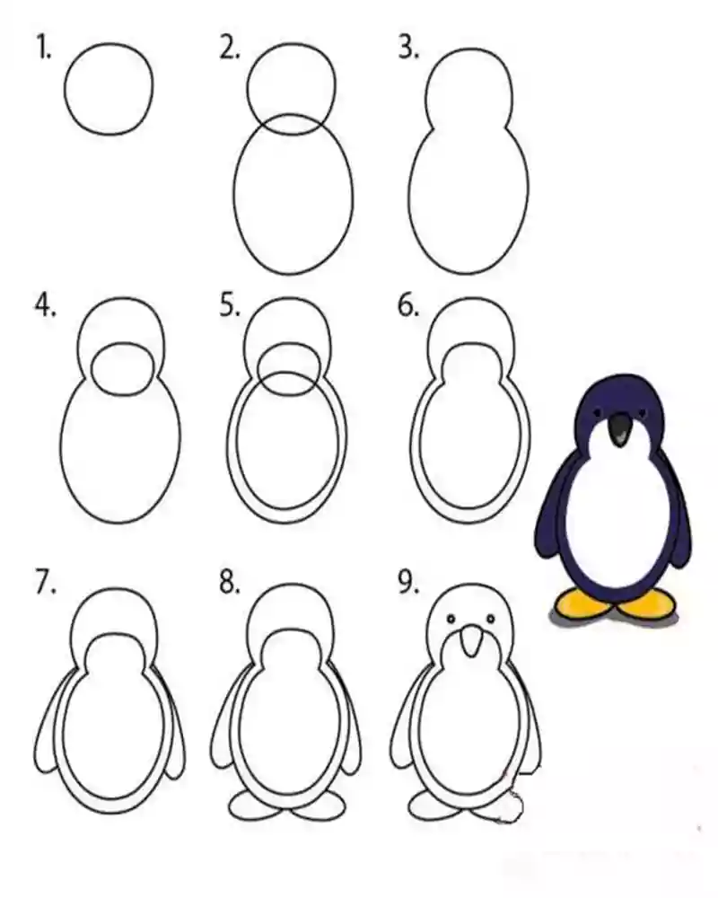 آموزش نقاشی ساده پنگوئن-اموزش نقاشی پنگوئن به کودکان 10 ساله-اموزش نقاشی پنگوئن به کودکان ۴ساله و 6 ساله