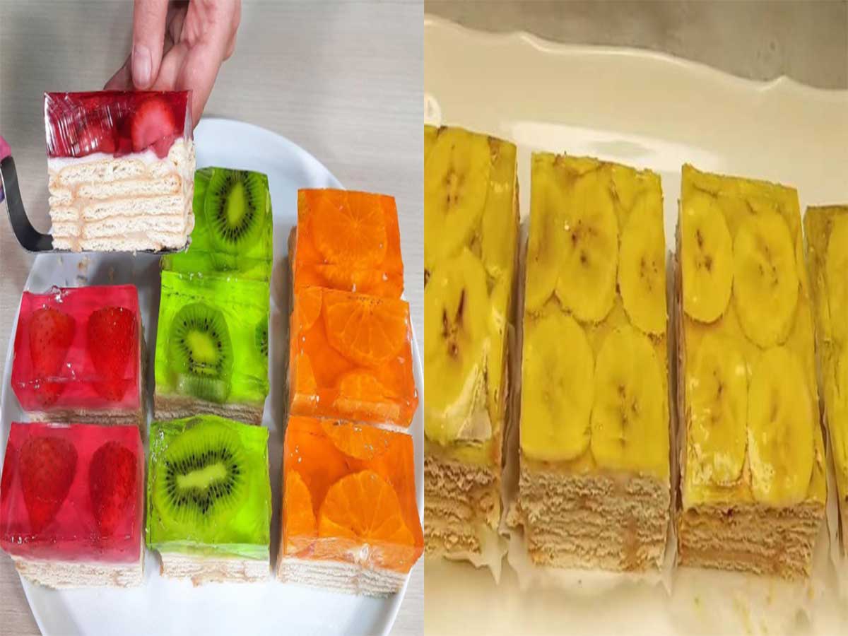 چطور برای 6 تا 8 نفر شیرینی تر یخچالی با موز و پودر ژله بدون خامه و بدون تخم مرغ درست کنم؟-دسر کیک یخچالی با موز