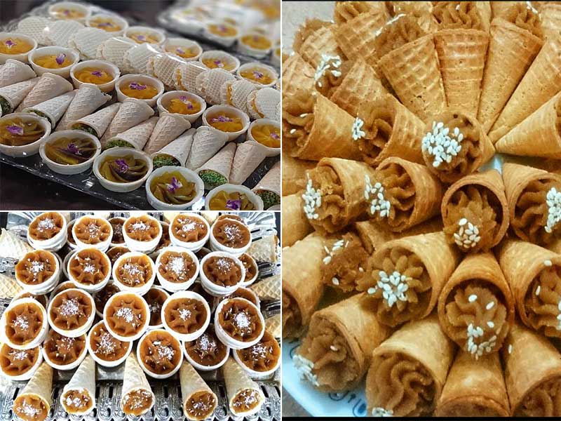 طرز تهیه حلوای مجلسی قالبی-طرز تهیه حلوا قیفی مجلسی زعفرانی-آموزش تزیین حلوا با قالب