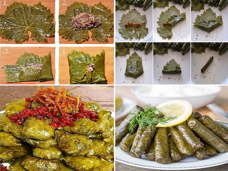 طرز تهیه "دلمه برگ مو بدون گوشت" برای 4 تا 6 نفر-نحوه پیچیدن-سیگاری و بقچه ای